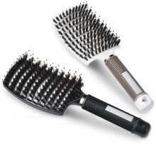 Hairbrush - Boar Bristles - Anti-Tangle - Black and White - For Adults