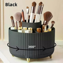 (360 Black) 360 Rotating Makeup Storage Box Desktop Organizer Cosmetic Brushes Holder Lipstick Eyebrow Pencil Jewelry Container