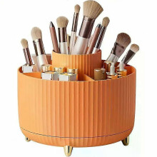 (360 orange) 360 Rotating Makeup Storage Box Desktop Organizer Cosmetic Brushes Holder Lipstick Eyebrow Pencil Jewelry Container