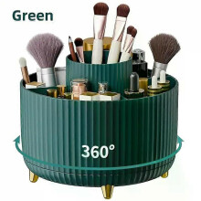 (360 Green) 360 Rotating Makeup Storage Box Desktop Organizer Cosmetic Brushes Holder Lipstick Eyebrow Pencil Jewelry Container