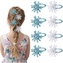 Set mit 8 blauen und weißen, schneeflockenförmigen Haarspangen – Weihnachtliche Haaraccessoires für Damen – Weihnachtsschleife