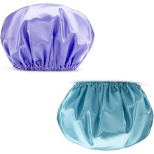 2 stuks damesdouchemutsen, satijnen haarkapjes, waterdichte wegwerpdouchemutsen (blauw, paars).