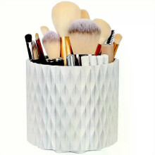 (White No Brushes) 360 Rotating Makeup Storage Box Desktop Organizer Cosmetic Brushes Holder Lipstick Eyebrow Pencil Jewelry Container