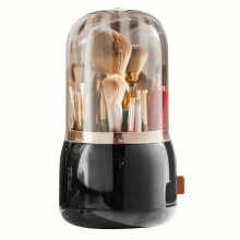 (Black) Self-Designed Luxury Makeup Brush Storage Bucket - Dustproof Rotating Organizer for Lipstick, Eyebrow Pencil & Cosmetics