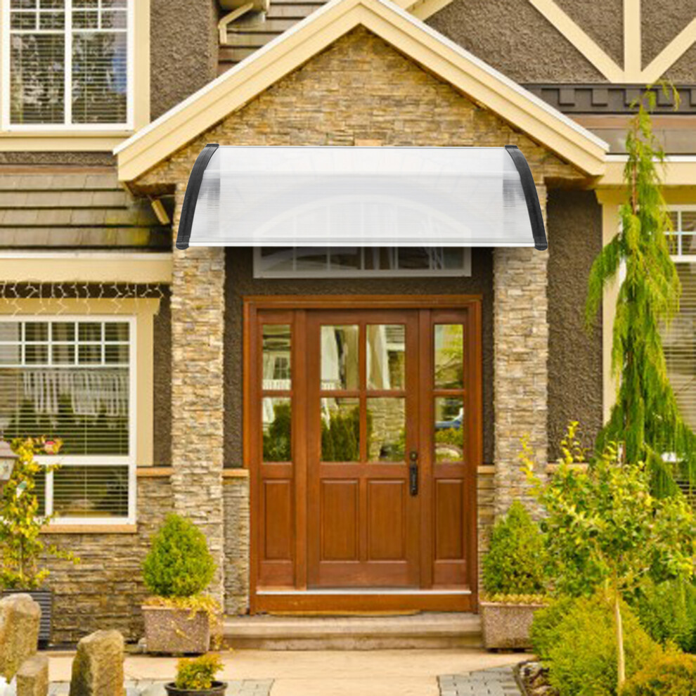 Door Window Rain Cover Eaves Canopy 120X80cm With White Polycarbonate Sheet And Black Abs Bracket 7067315761302