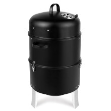 Vertical Steel Charcoal Smoker Double Layer BBQ Grill with Thermometer and Air Vent for Outdoor Parties Camping