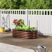 160cm W Oval-Shaped Galvanised Steel Raised Garden Bed, Brown
