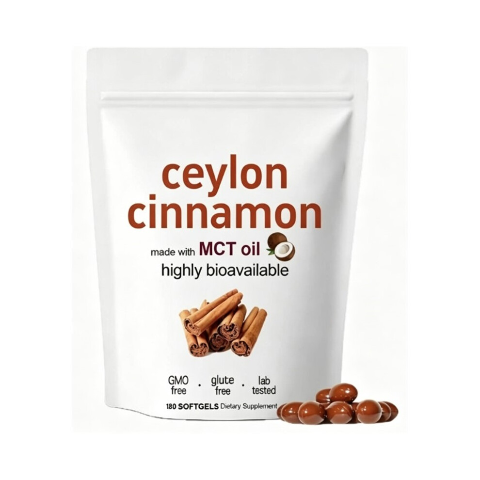 (1PC) Ceylon Cinnamon Softgels with MCT Oil, 180 Count,  Non-GMO Gluten Free Daily Metabolic Wellness Supplement