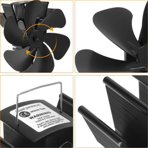 Stove Fan - Thermally Powered - With Thermometer - Black 2