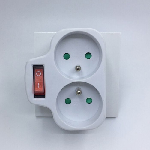 Multiprise murale 2 en 1 avec interrupteur, 16 A, 230 V, blanche 2