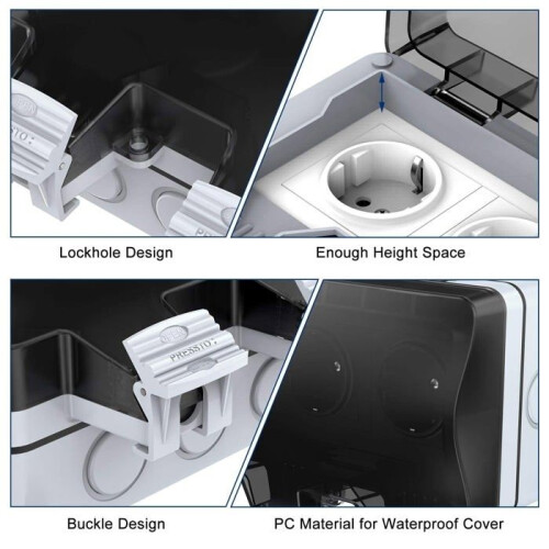 External power outlet, electrical, waterproof, wall socket with double switch, IP66 protection class 2