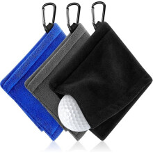 Set van 3 microvezel golfhanddoeken - Zakformaat 14 cm met clip - Reiniging van golfuitrusting/tas - Unisex - Zwart/Grijs/Blauw