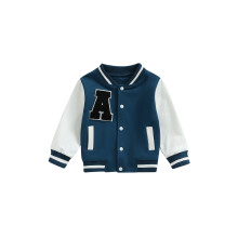(3-4 Years, Blue) Kids Boys Girls Baseball Jackets Toddler Letter Pattern Contrast Color Long Sleeve Buttons Front Coat Autumn Winter Outerwear