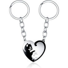 Porte-clés personnalisé, porte-clés couple (2 pièces), porte-clés d'amitié gravé représentant un couple amoureux, chat amoureux en forme