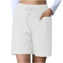 Womens High Waist Wide Leg Shorts with Pockets Solid-White L