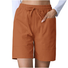 Womens High Waist Wide Leg Shorts with Pockets-Dark Brown XL