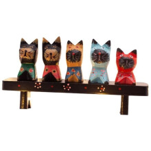 Katzenfigur aus Holz, Set für drinnen und draußen, Feen- und Gartenfiguren, handgezeichnete Kätzchen-Tischdekoration von Shiwaki