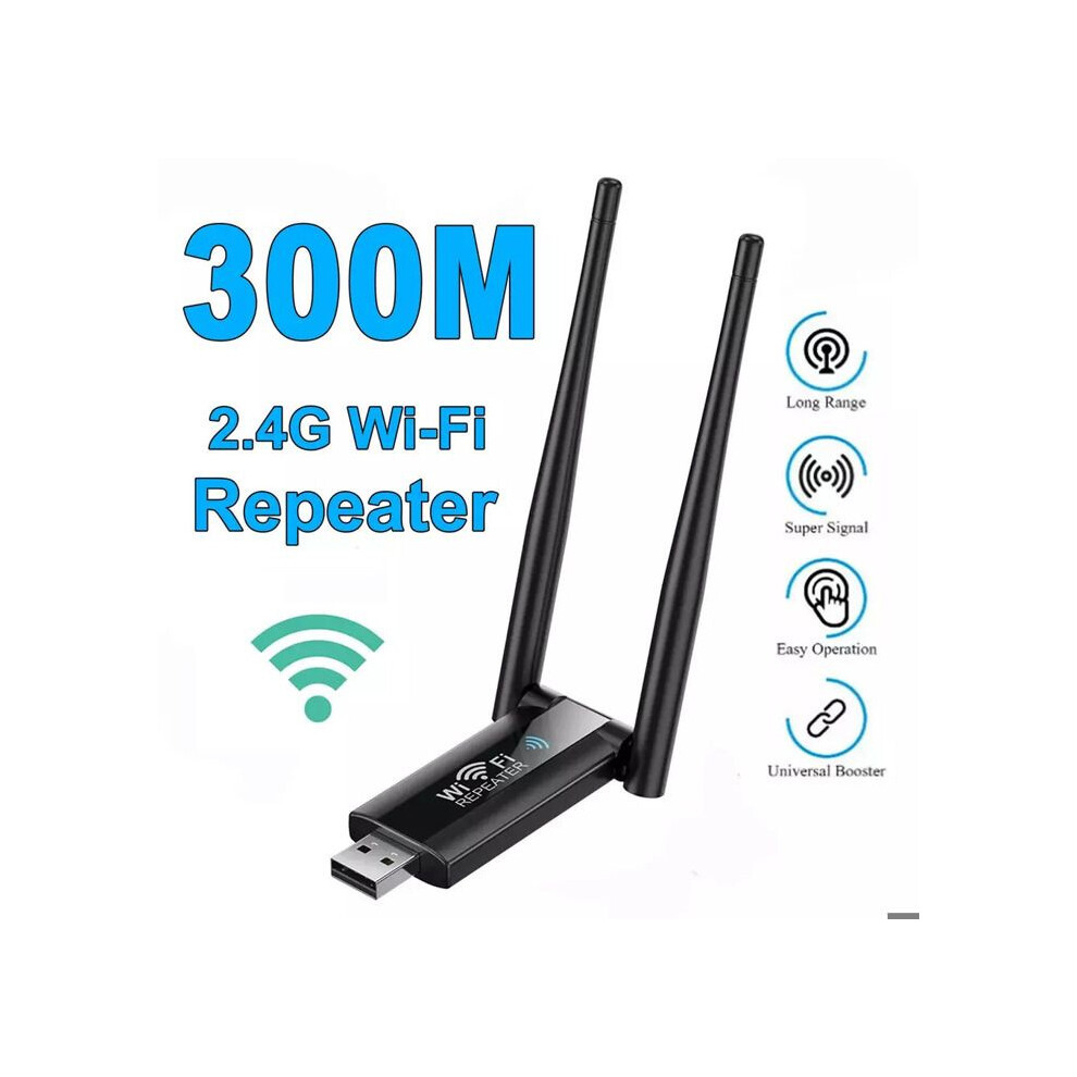 Usb Wifi Repeater 300 Mbps 2.4 Ghz Wireless Signal Booster For Home And Office Use Black 8582692323695