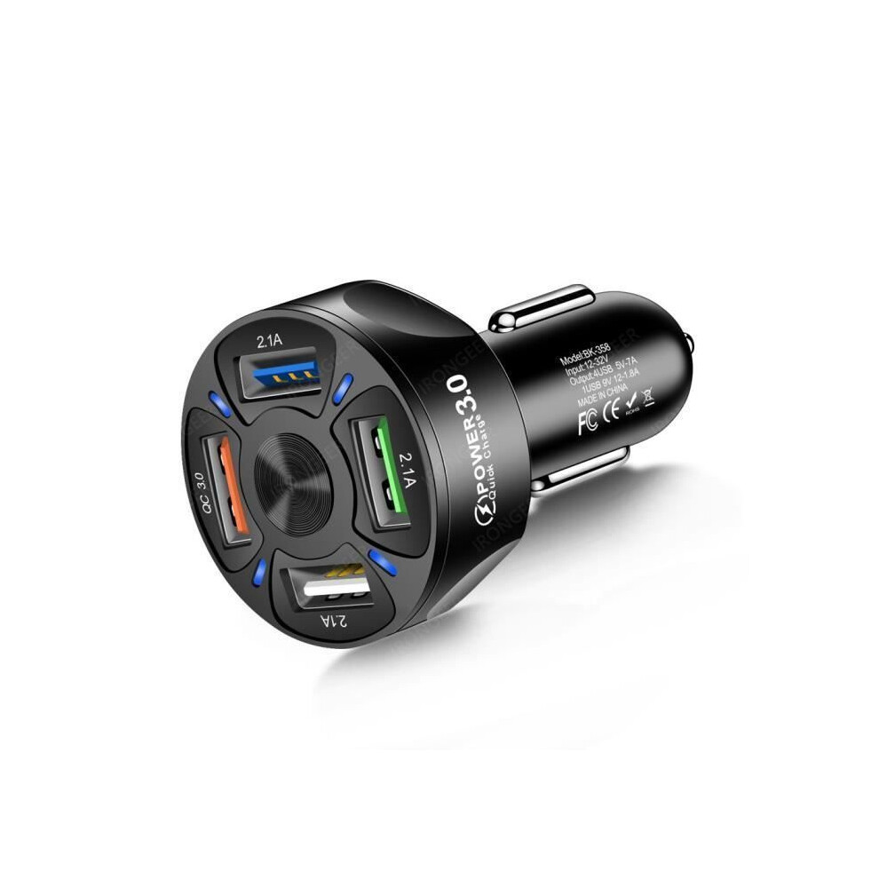 Universal 4 Port Usb Car Charger 7A 48W Quick Charge 3.0 Compact Fast Charging Adapter Black 8248687234659