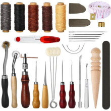 Kit de couture pour cuir 31 pièces avec alêne, fil ciré et dé à coudre pour réparation à la main