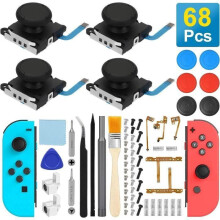 3D Analog Joystick Repair Kit with 68 Tools and Replacement Joystick for Switch Controllers