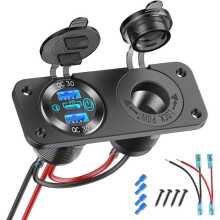 Panneau de prises USB marines 12 V, chargeur de voiture double USB 12 V QC3.0 et PD3.0, panneau de prises en aluminium