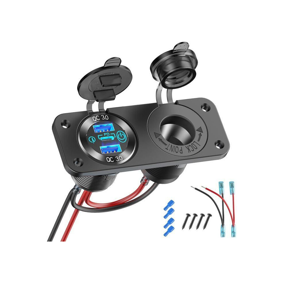12V Marine Usb Socket Panel, 12 Volt Dual Usb Qc3.0 And Pd3.0 Car Charger, Aluminum Switch Panel Socket Blue 6266030311088