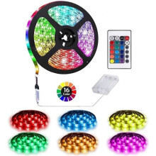 Bande LED à piles avec télécommande, autocollante, sécable, étanche, 2 m, 60 LED RGB