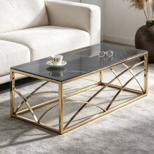 (Gold Leg) Glass Coffee Table Gold/Silver Stainless Steel Leg
