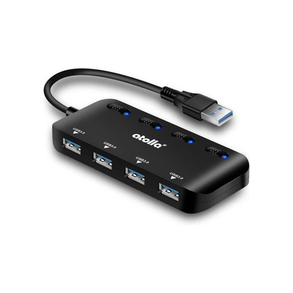Usb 3.0 Hub With Individual Power Switches And Led Indicator, 4-Port Usb 3.0 Splitter, Black 7541443390424