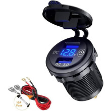 Dual Port USB Car Charger QC 3.0 Fast Adapter 5V 6A 30W with LED Digital Voltmeter and Switch