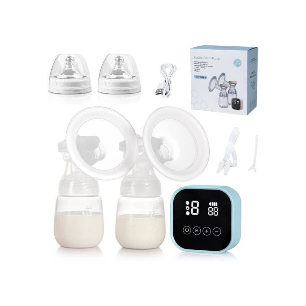 Electric Double Breast Pump with LED Touch Screen, 4 Modes and 9 Suction Levels, BPA Free, Rechargeable, Blue