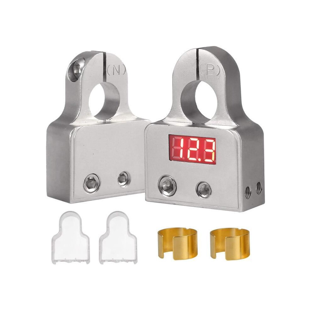 Quick Release Car Battery Terminal Connectors Pair With Voltmeter For Car And Caravan Silver 3598824162297