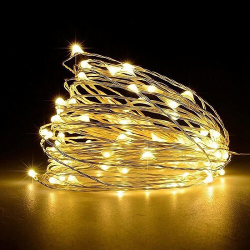 Battery Powered LED String Lights Set of 4, 5M 50 Warm White LEDs on Silver Wire