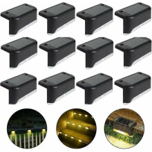 Waterproof Solar Fence Lights, Solar Deck and Stair Lights, Warm White, Black, 12 Pack
