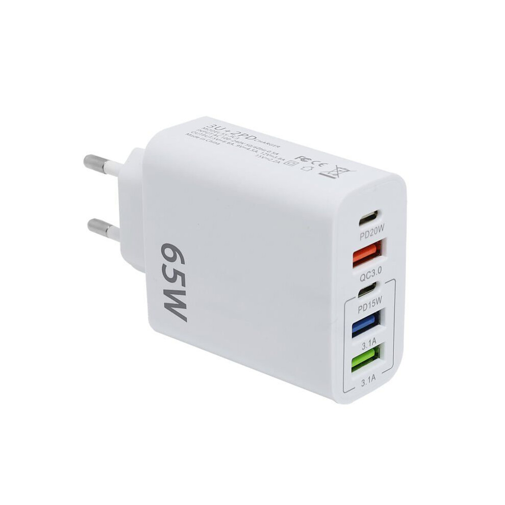 65W Usb C Fast Charger, 5-Port Multi Usb Wall Adapter, Qc3.0 Rapid Charging For Phones And Tablets 8033672338180