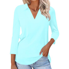 Long Sleeve Womens Tops Dressy Casual V Neck Polo-emerald L
