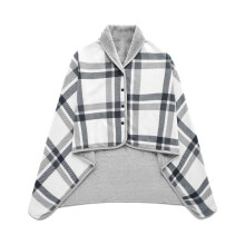 Damen-Fleece-Poncho mit Karomuster, warmer Wintermantel mit Knöpfen, Decke