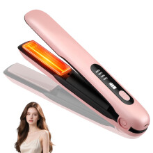 Cordless Hair Straightener and Curler, USB Rechargeable Portable with LCD Display, 30s Fast Heating, 4 Temperature Modes, Travel Size 5000mAh