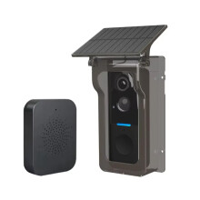 (Black Set) Wireless Doorbell Solar Rain Cover Waterproof WiFi Door Bell Camera Motion Detection Two-way Audio Video Intercom