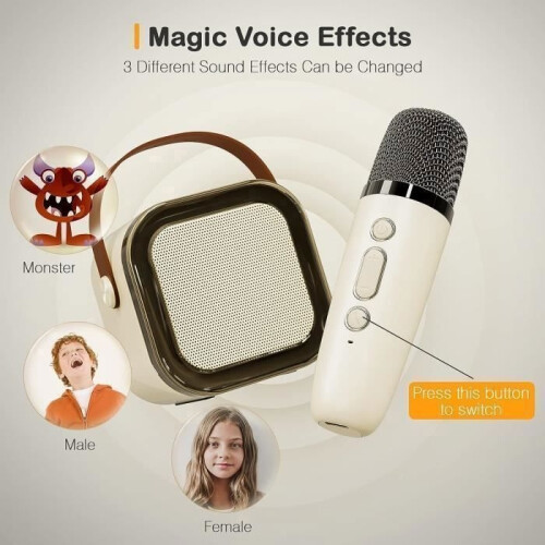 Μικρόφωνο Καραόκε - Μίνι Φορητό - Bluetooth 5.0 - 2 Μικρόφωνα - Ηχητικά Εφέ - Φως LED 2