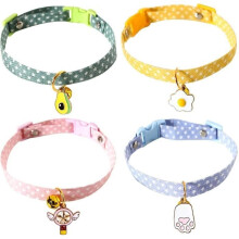 Katzenhalsband - 4 Stück - Verstellbar - Baumwolle - Glöckchen - Bunte Anhänger