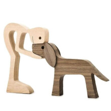Wooden sculptures, family puppy ornament, wooden sculpture ornament, men dog sculpture, decorative sculpture