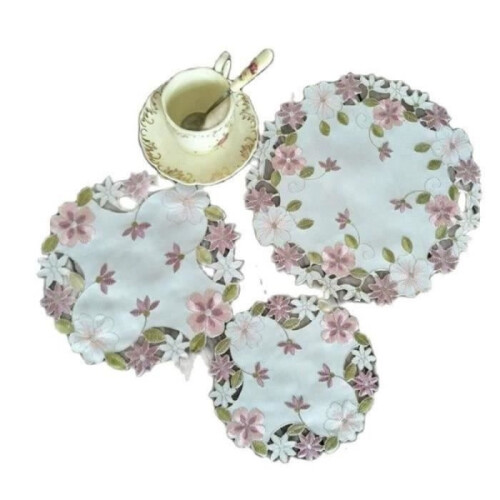 Set de table - Set de table - Rond 20 cm - Tissu synthétique - Blanc - Lavable 1