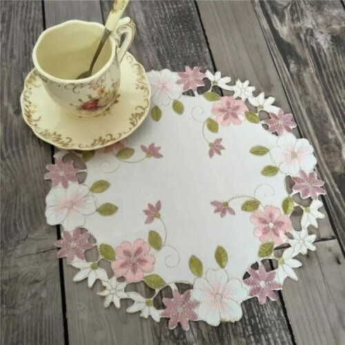 Set de table - Set de table - Rond 20 cm - Tissu synthétique - Blanc - Lavable 2