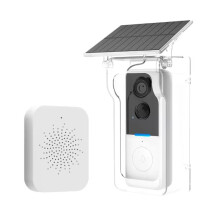 (White Set) Wireless Doorbell Solar Rain Cover Waterproof WiFi Door Bell Camera Motion Detection Two-way Audio Video Intercom