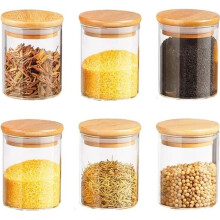 Bocaux en verre - Lot de 6 - Couvercles en bambou - 150 ml