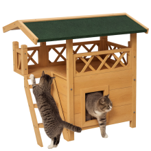 Kattenhuis, kattenhok, dierenhok, asfalt dak, 2 verdiepingen, 1 ladder, natuur + groen