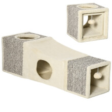 Kattentunnel voor buiten, 2 kattenholen, krabvlakken en speelbal, 98 cm x 30 cm x 30 cm, bruin + beige