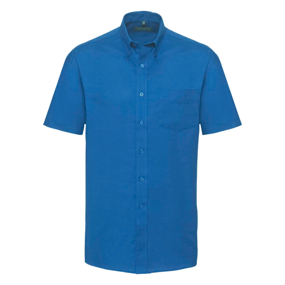 Russell (15.5Inch, Oxford ) Collection Mens Short Sleeve Easy Care Oxford Shirt Blue